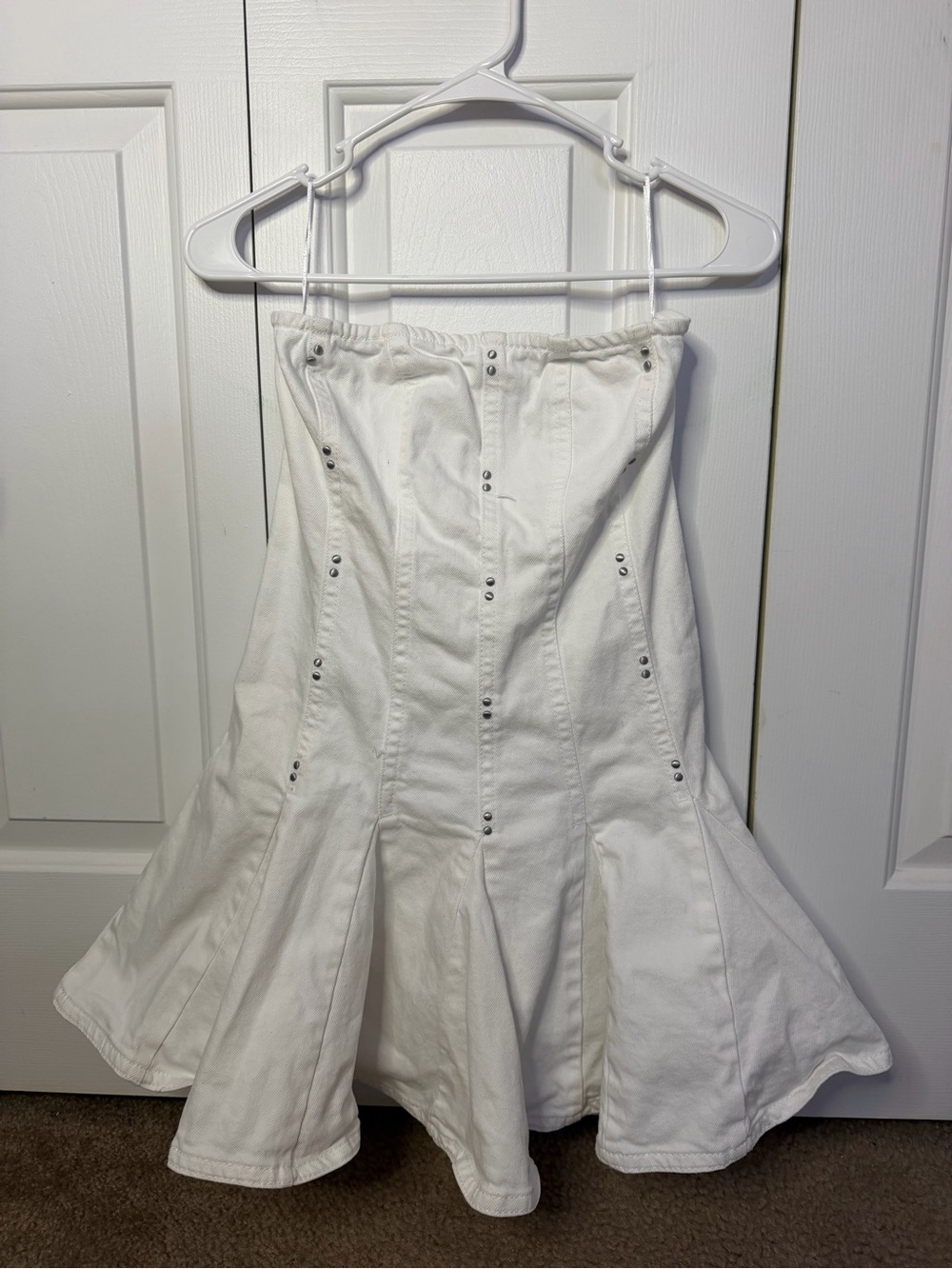 wild fable White Denim Strapless Flare Dress with Stud Accents